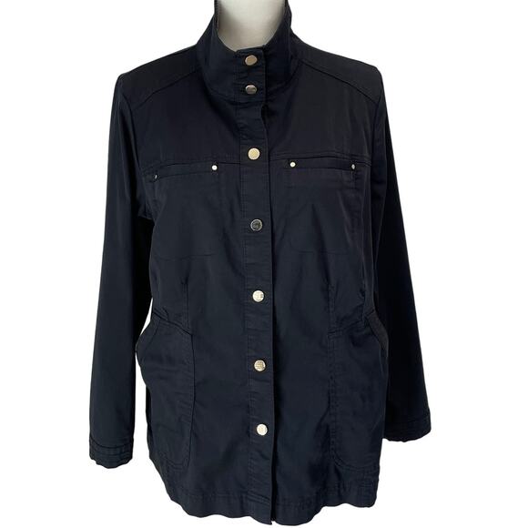 CHICO'S Black Jacket Size 1 Or US 8 Lightweight Cargo Jacket Travel Casual - Picture 1 of 10